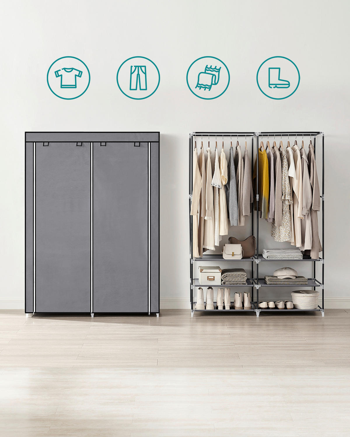 STOFFSCHRANK Dunkelgrau  - Dunkelgrau, Basics, Textil/Metall (127/176/45cm)