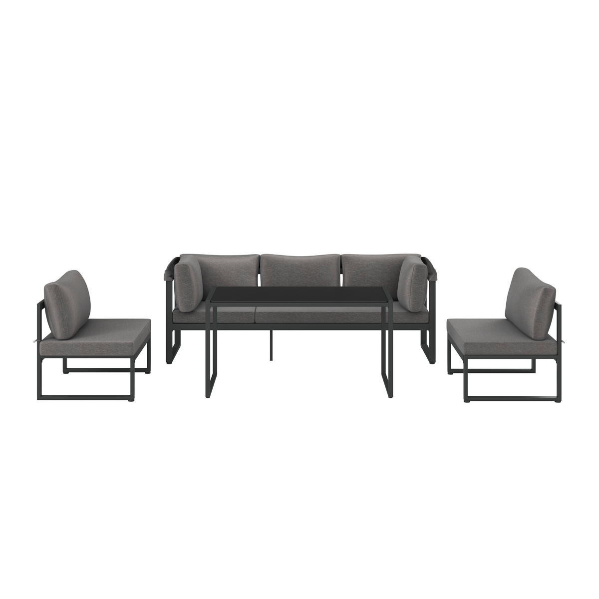 JEDÁLENSKÁ TERASOVÁ SÚPRAVA 4-dielne, kov, sklo, textil - sivá/antracitová, Modern, kov/textil (213/67/70cm) - Ambia Garden