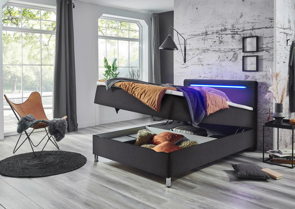 BOXBETT 140/200 cm  in Anthrazit  - Chromfarben/Anthrazit, MODERN, Textil/Metall (140/200cm) - Livetastic