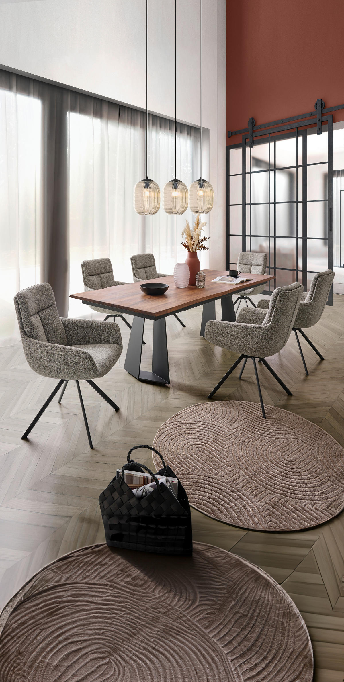 ESSTISCH in Holz, Metall 190/100/75 cm  - Anthrazit/Nussbaumfarben, Design, Holz/Metall (190/100/75cm) - Venjakob