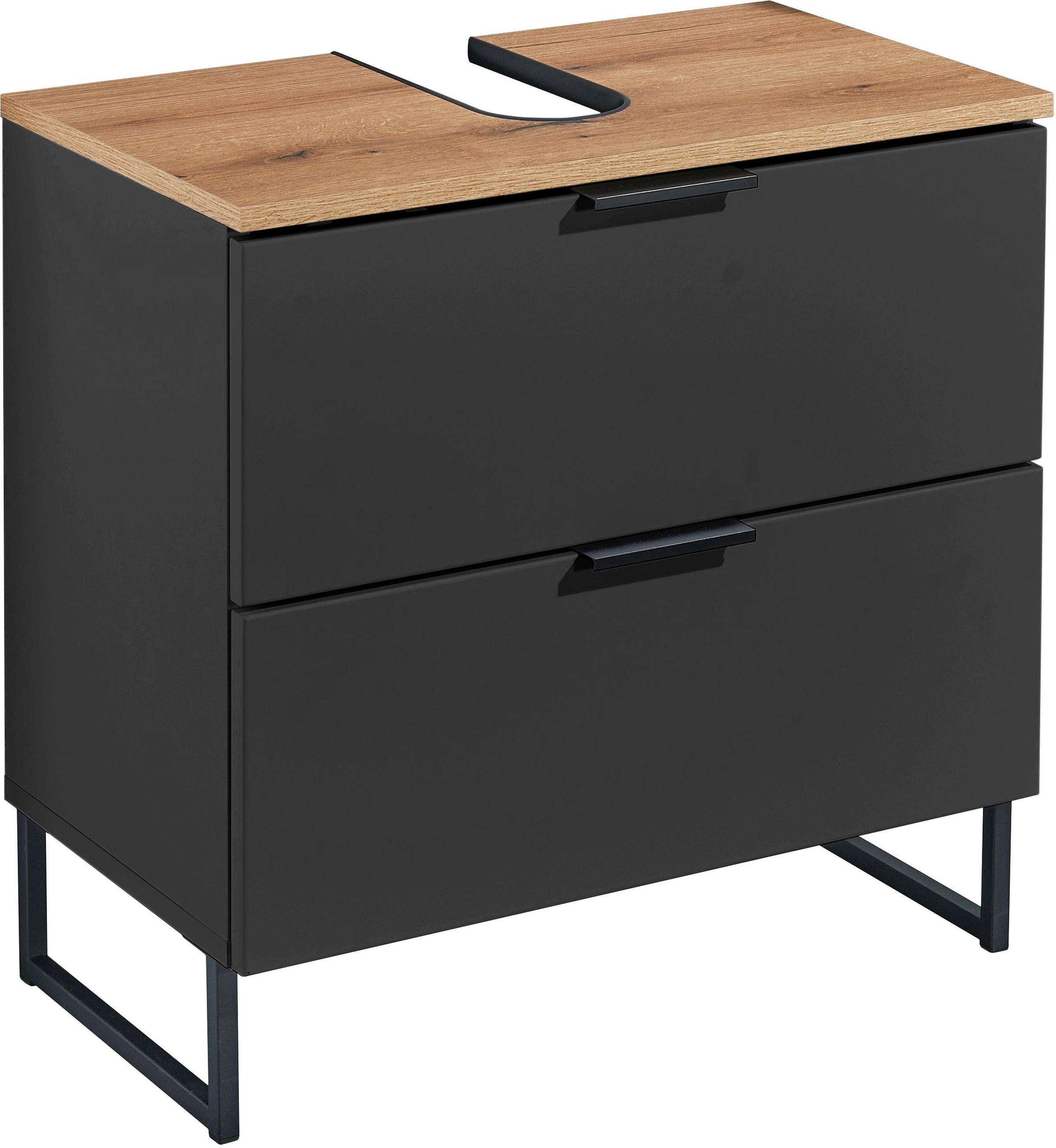 home24 Waschbeckenunterschrank Denver Schwarz, Eiche 60x60x35 cm