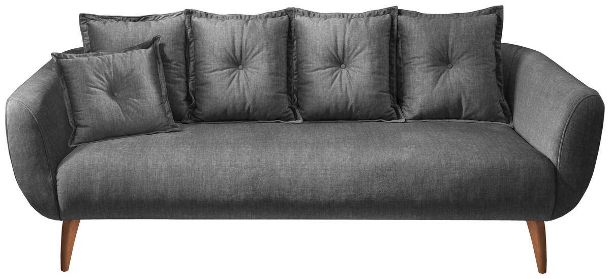 3-SITZER-SOFA in Velours Grau  - Buchefarben/Grau, Modern, Holz/Textil (236/94/103cm) - Livetastic