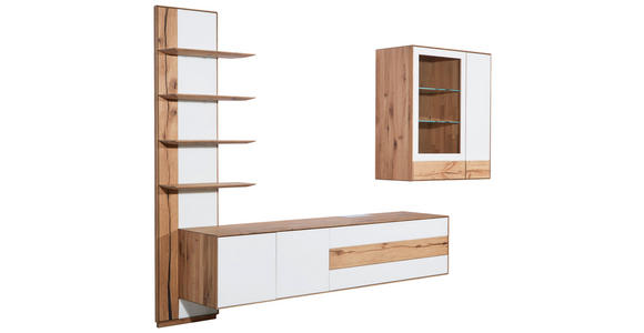 WOHNWAND  in Weiß, Eichefarben  297/206/48 cm  - Eichefarben/Weiß, Design, Glas/Holz (297/206/48cm) - Valnatura
