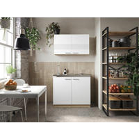 MINIKÜCHE 100 cm   in Weiß, Eichefarben  - Eichefarben/Silberfarben, Basics, Glas/Holzwerkstoff (100cm) - Respekta