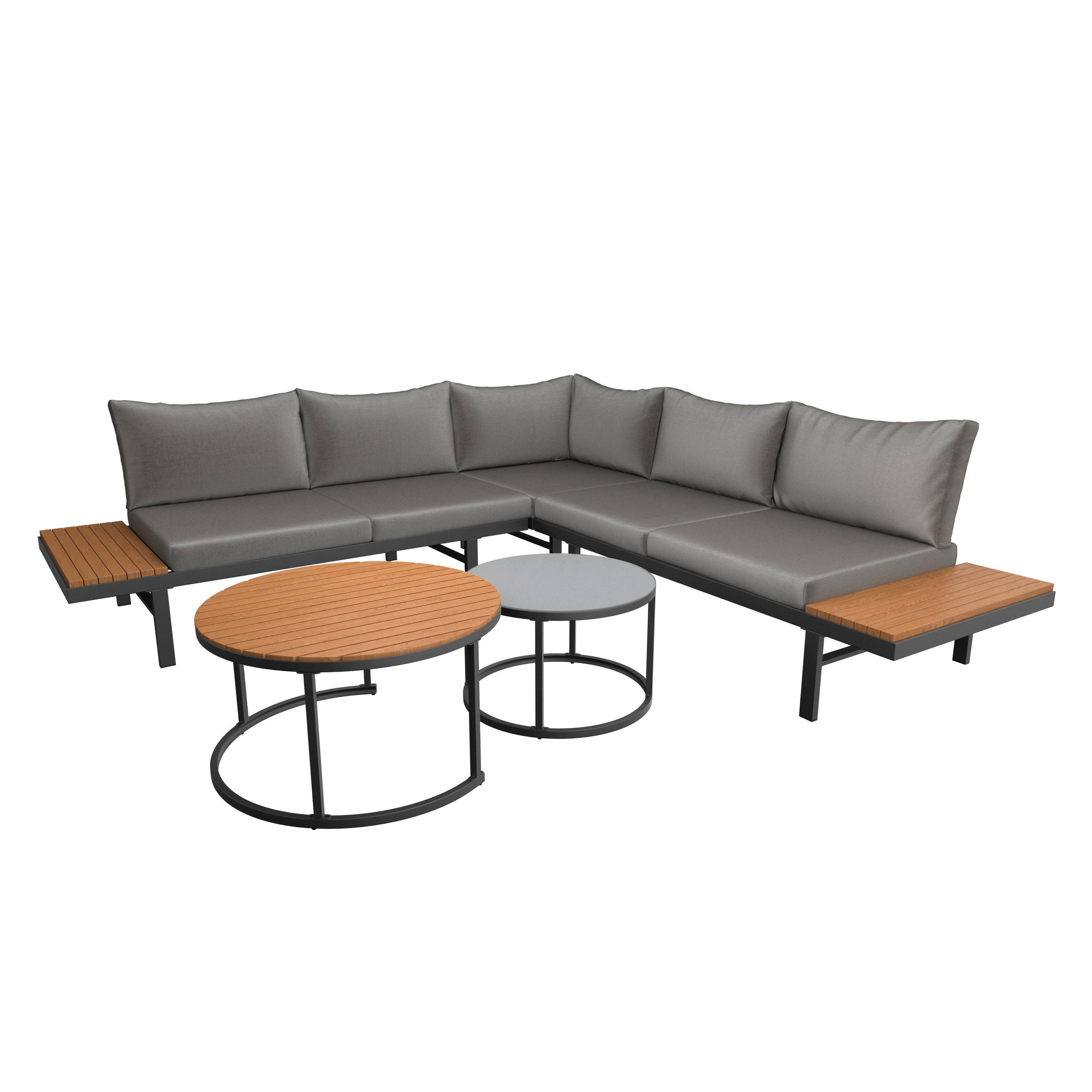 LOUNGE GARNITURA   drvo, metal, staklo  siva    - siva, Design, staklo/drvo - Ambia Garden