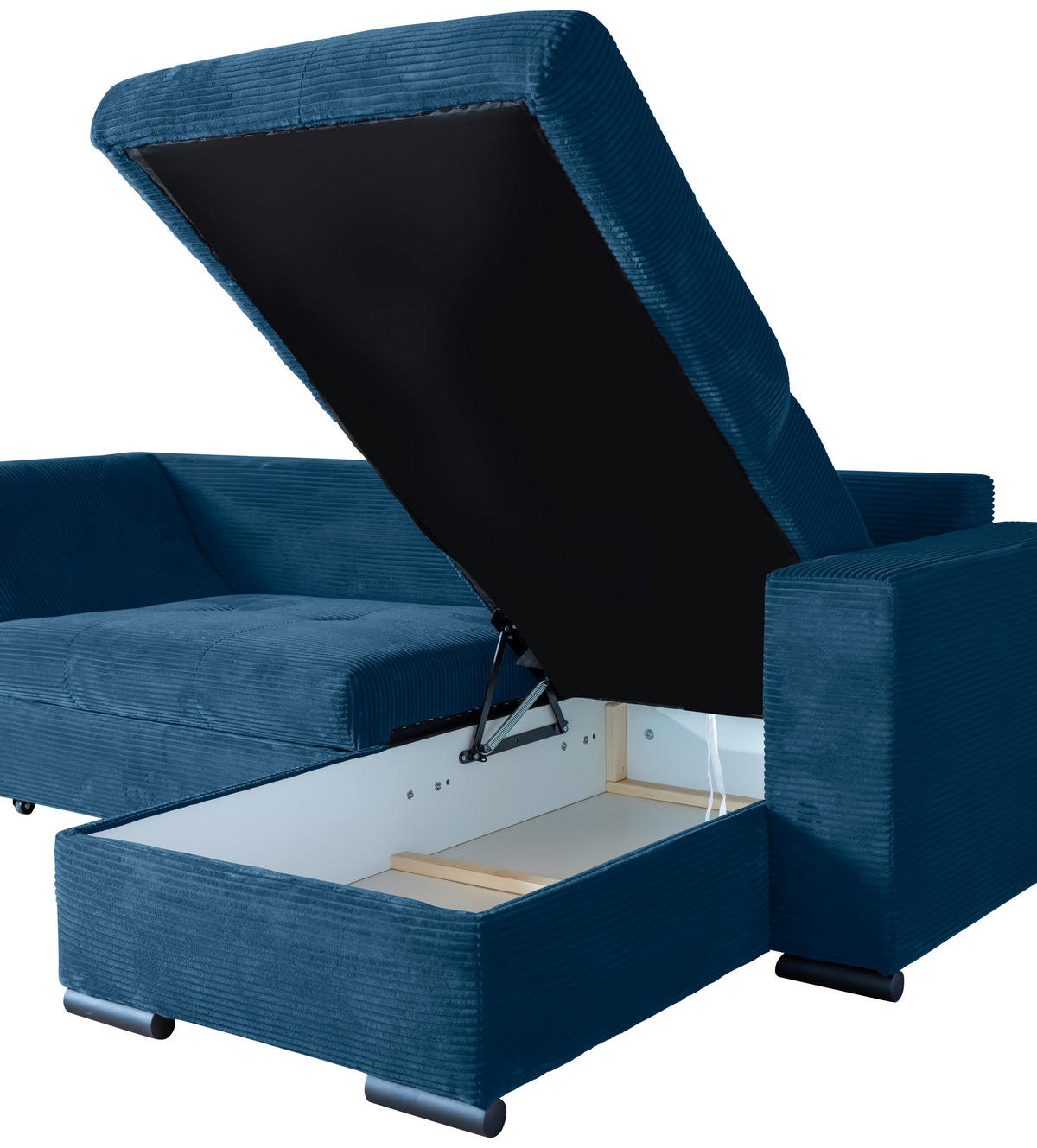 ECKSOFA in Cord Blau  - Blau/Schwarz, KONVENTIONELL, Textil/Metall (258/168cm) - Carryhome