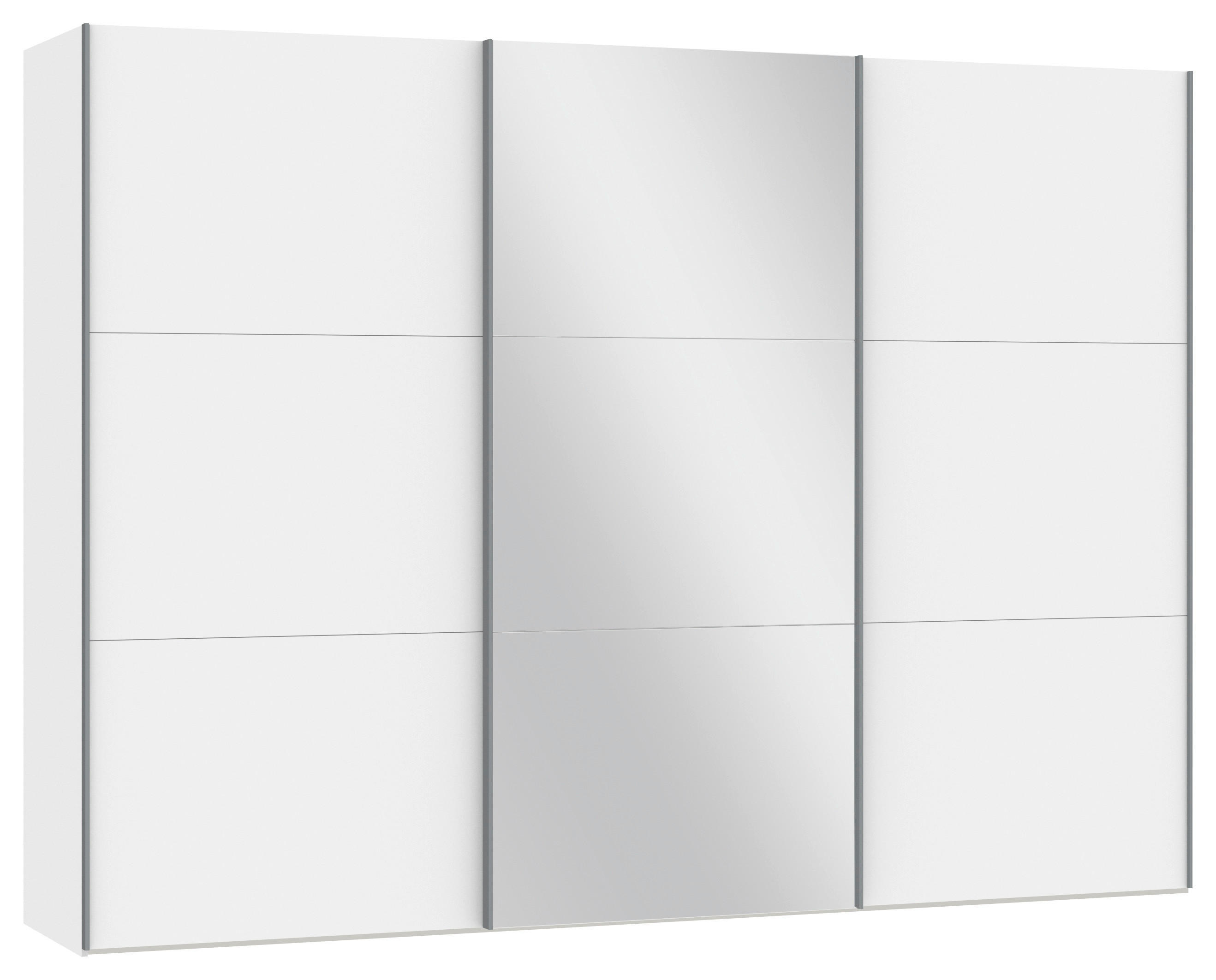 SCHWEBETÜRENSCHRANK 3-türig Weiß  - Silberfarben/Weiß, Design, Glas/Holzwerkstoff (303/220/65cm) - Jutzler