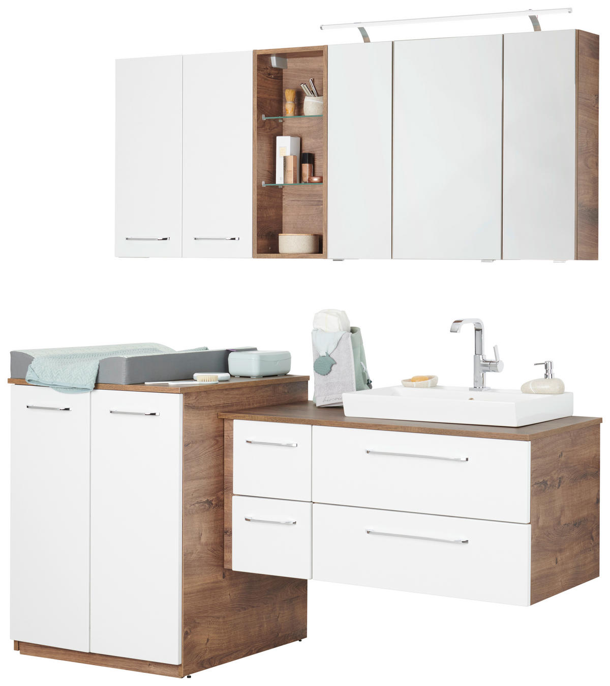 BADEZIMMER  in 180 cm  - Chromfarben/Weiß Hochglanz, Design, Glas/Keramik (180cm) - Sadena