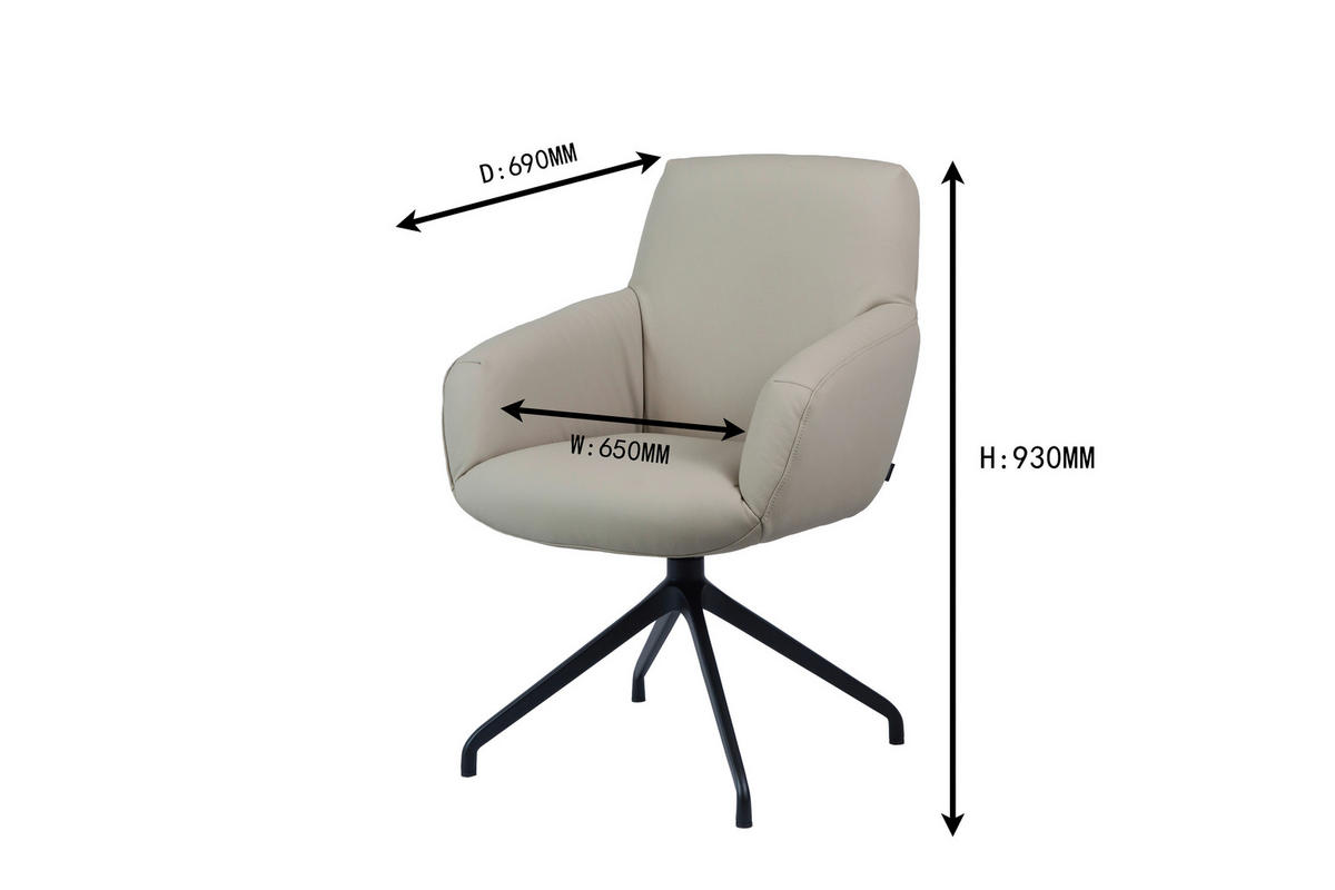 ARMLEHNSTUHL  Sitzfläche 360° drehbar, automatische Rückholfunktion  Echtleder  Schwarz, Beige  - Beige/Schwarz, Design, Leder/Metall (65/93/69cm) - Cassando