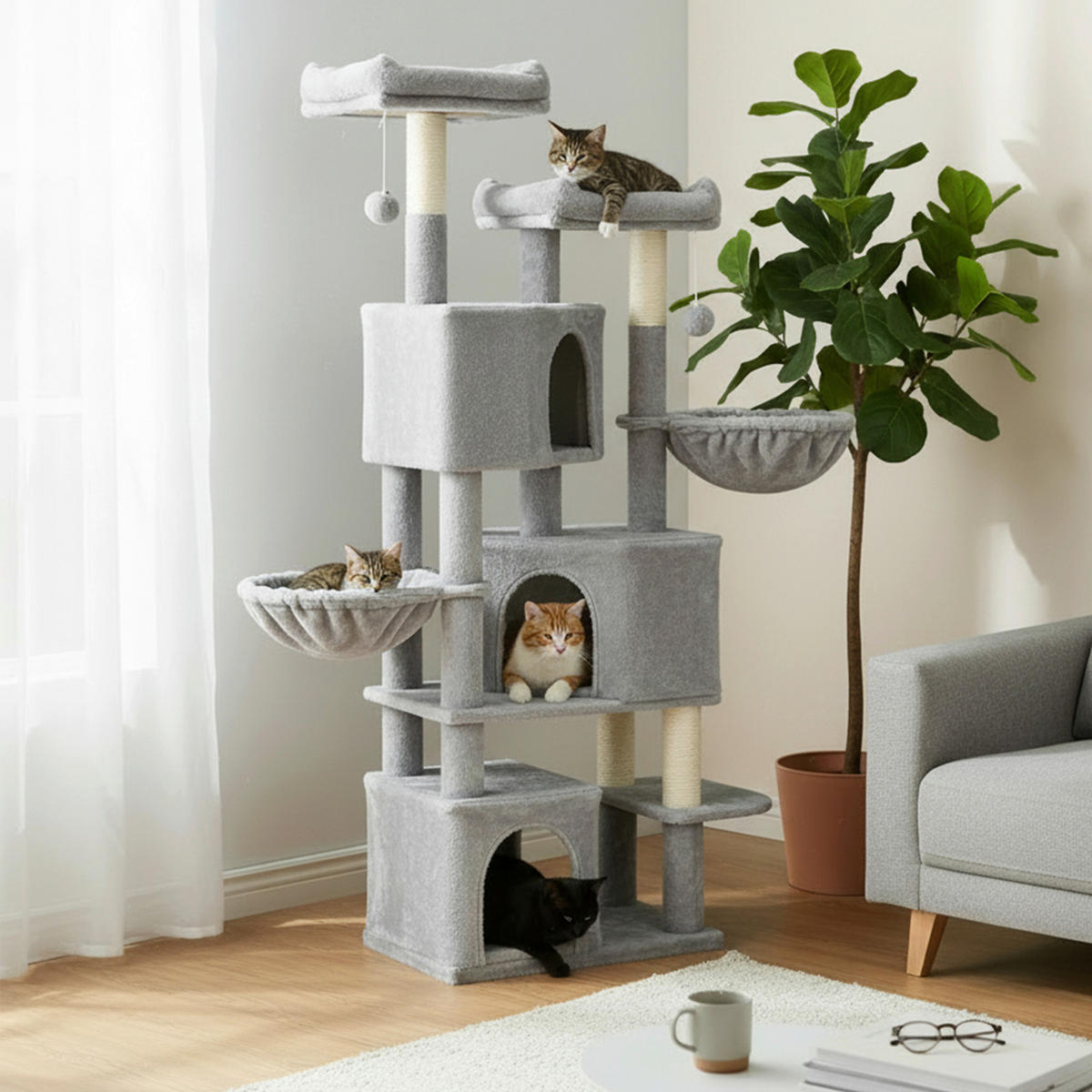 KRATZBAUM - Hellgrau, Trend, Papier/Holzwerkstoff (55/164/40cm) - Boxxx
