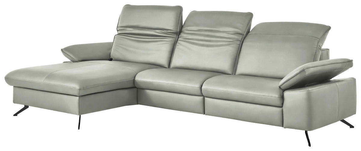 ECKSOFA  Echtleder Silberfarben  - Silberfarben/Schwarz, Design, Leder/Metall (169/307cm) - Beldomo Premium