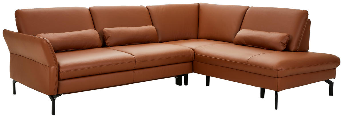 ECKSOFA in Echtleder Rotbraun  - Rotbraun/Schwarz, Design, Leder/Metall (279/220cm) - Beldomo Premium