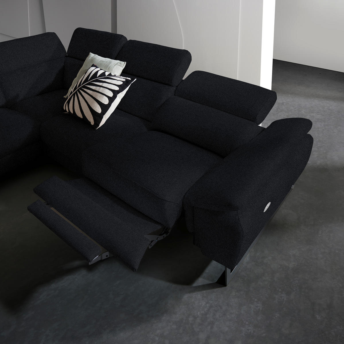 ECKSOFA in Echtleder Schwarz  - Schwarz, Design, Leder/Metall (281/225cm) - Celina Home