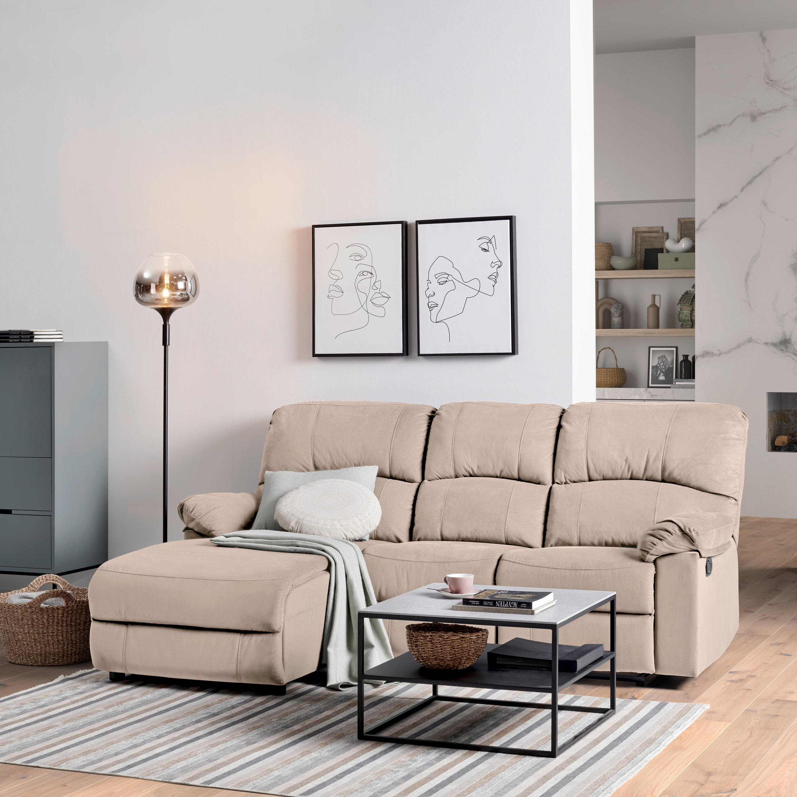 ECKSOFA Beige Webstoff  - Beige/Schwarz, Basics, Kunststoff/Textil (159/216cm) - P & B