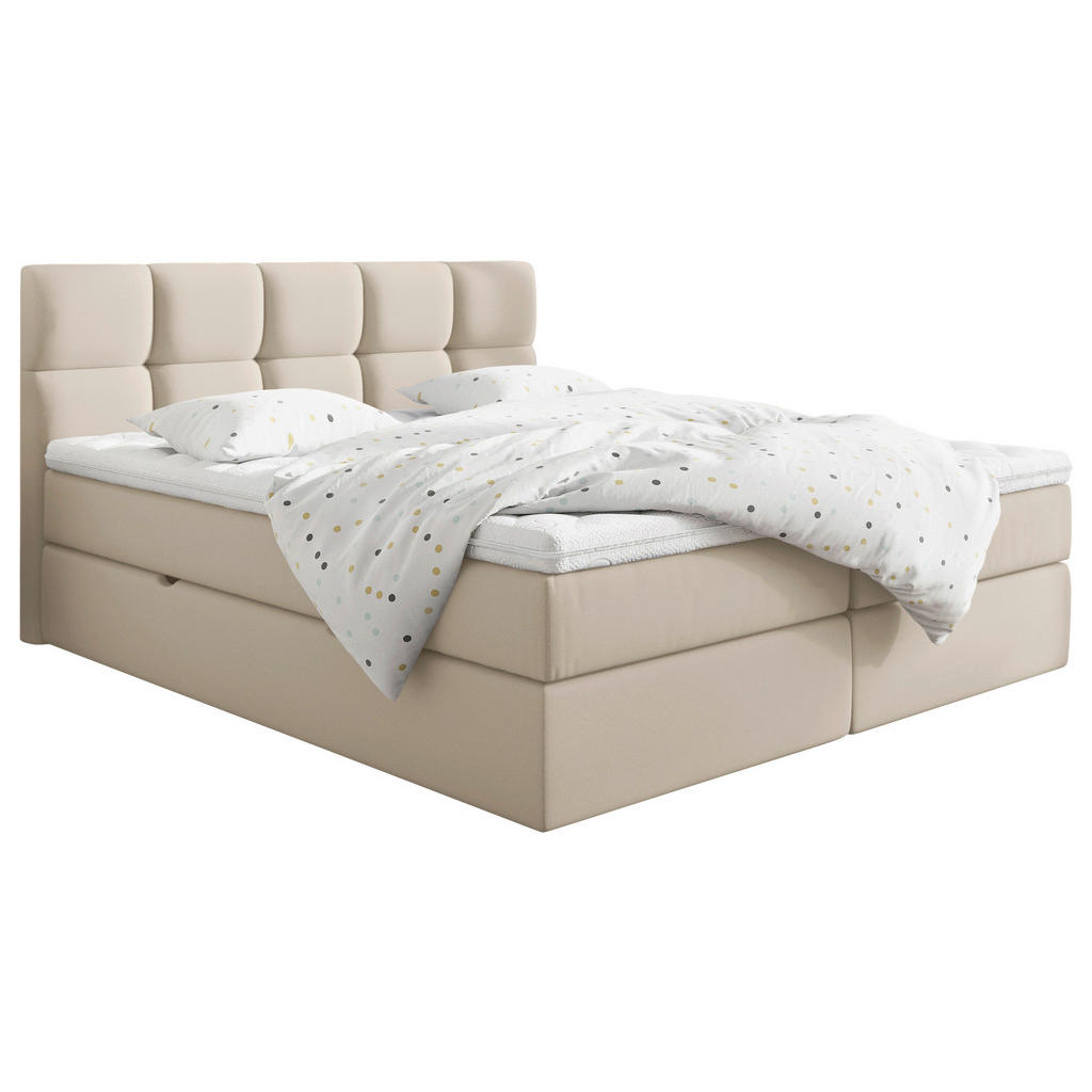 Thumbnail - Livetastic Boxbett, Creme, Textil, H3, Höhe ca. 19 cm, 200x220 cm, Bettkasten, gepolstertes Kopfteil, Topper durchgehend...