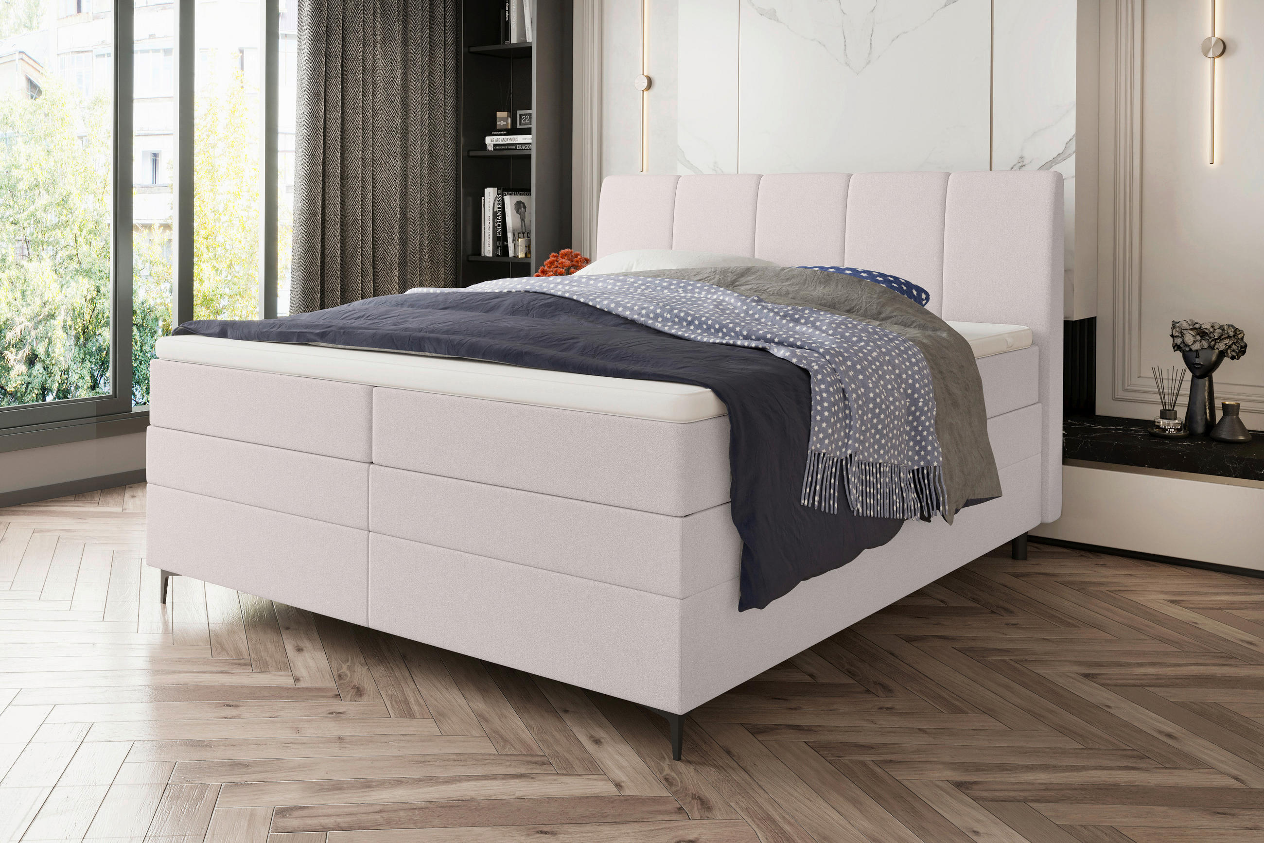 BOXSPRINGBETT 180/200 cm  in Greige  - Greige/Schwarz, KONVENTIONELL, Textil/Metall (180/200cm) - Boxxx