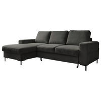 ECKSOFA 148/236 cm  in Cord Grau Rückenkissen, Bettkasten  148/236 cm  - Schwarz/Grau, MODERN, Textil/Metall (148/236cm) - MID.YOU