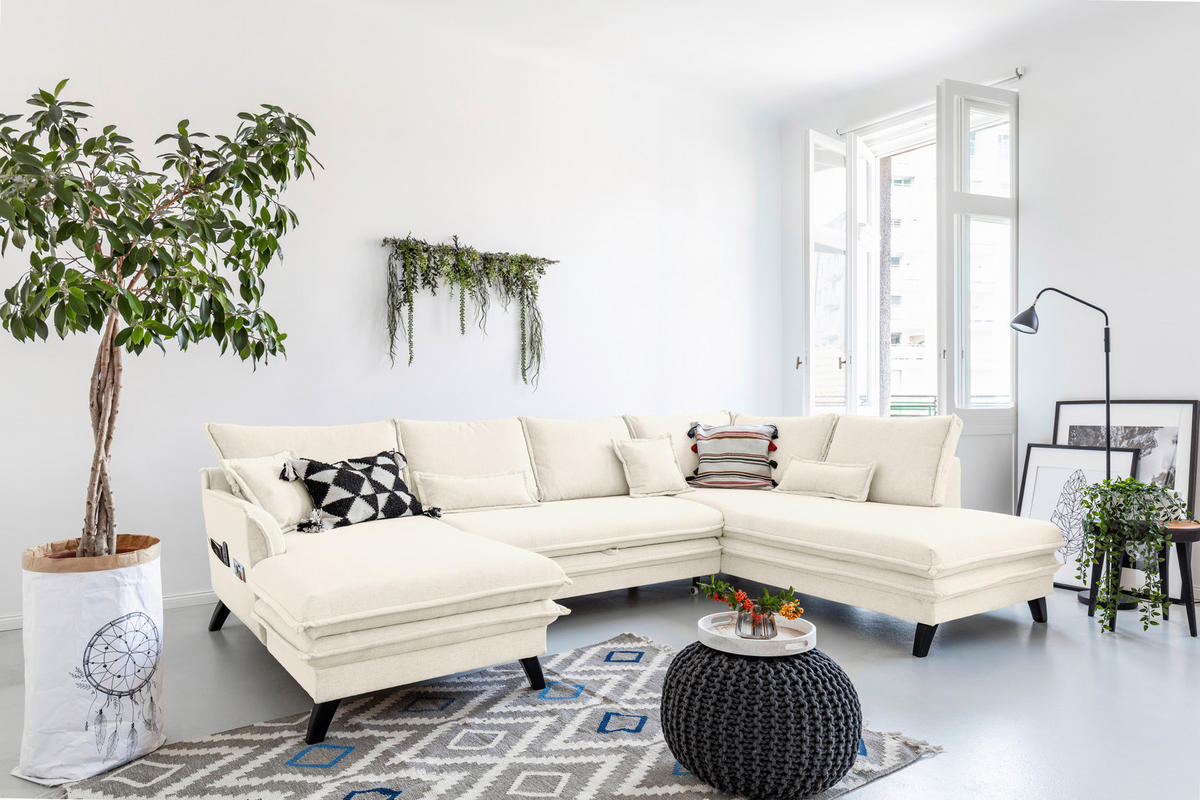 SAROKGARNITÚRA textil bézs  - bézs/fekete, Design, textil/fa (150/302/200cm) - P & B