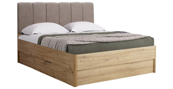 BETT 140/200 cm in Eiche Artisan - Taupe/Eiche Artisan, KONVENTIONELL, Holzwerkstoff/Textil (140/200cm) - Carryhome