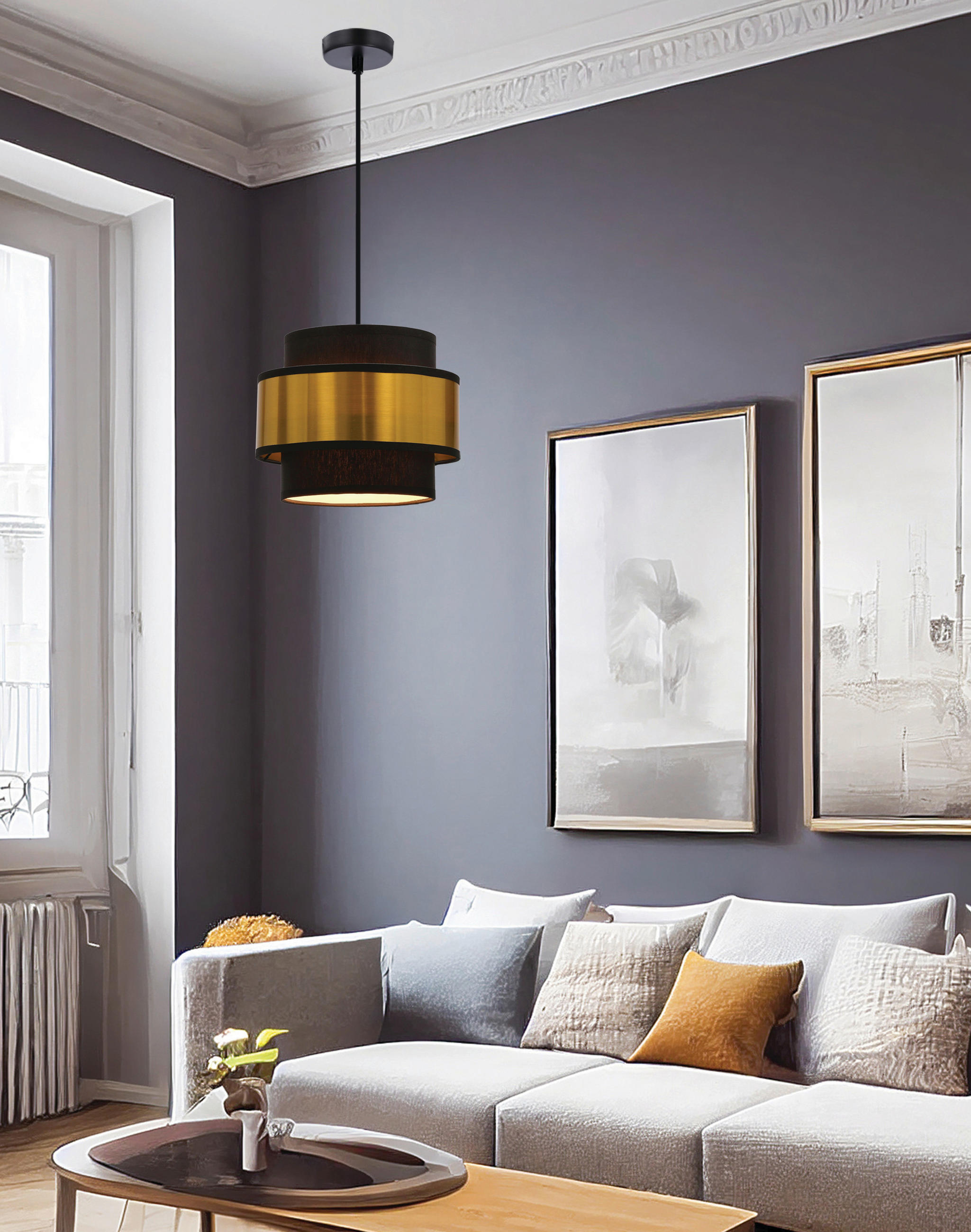 PENDELLAMPA Prestige 20/100 cm  - svart/guldfärgad, Design, metall/plast (20/100cm)