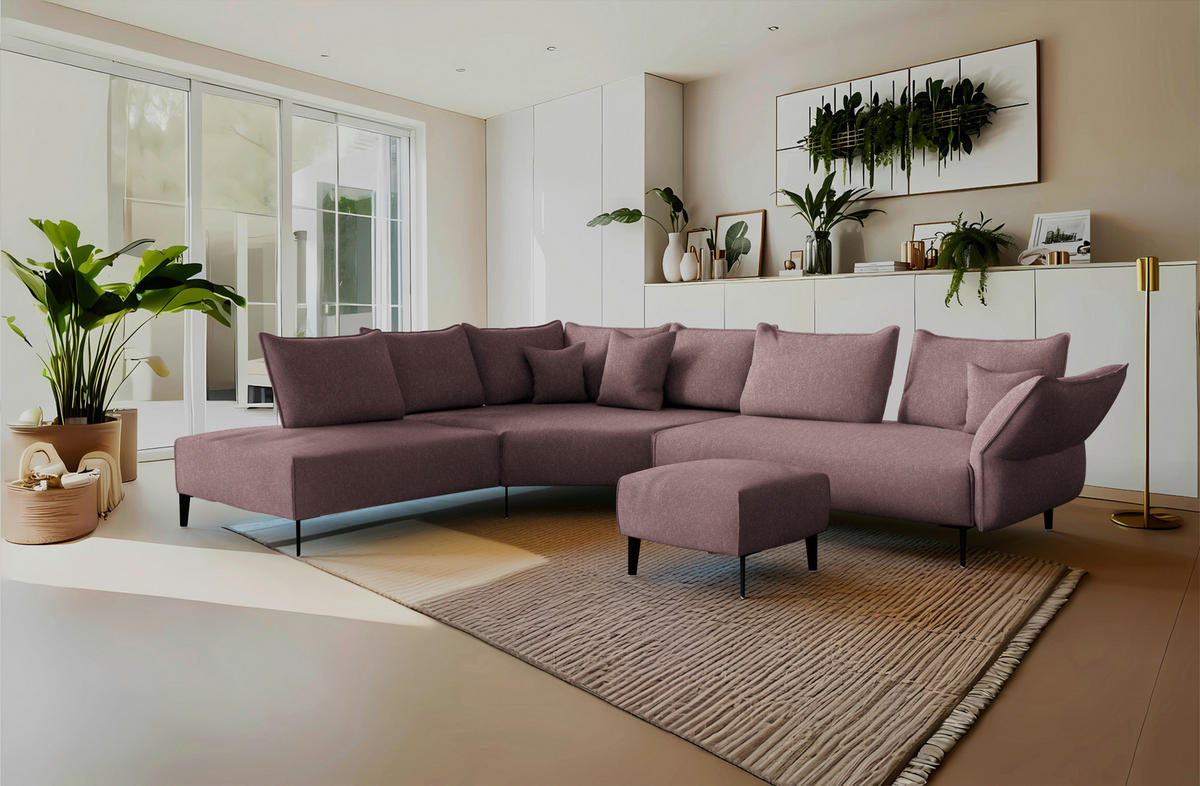 ECKSOFA  in Chenille, Flachgewebe Beere  272/340 cm  - Beere/Schwarz, MODERN, Textil/Metall (272/340cm) - W.Schillig