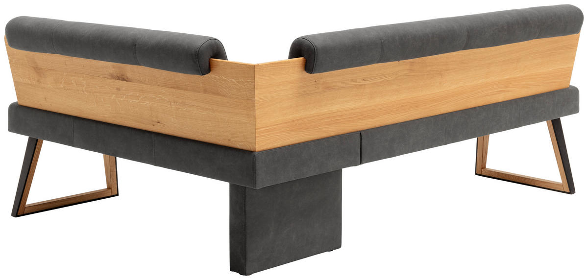 ECKBANK 165/215 cm Mikrofaser Dunkelgrau, Wildeiche Wildeiche massiv   - Wildeiche/Dunkelgrau, Design, Holz/Textil (165/215cm) - Venda