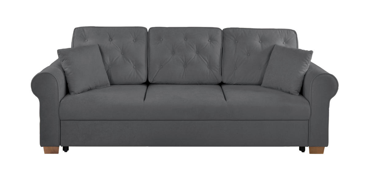 SCHLAFSOFA in Bouclé Dunkelgrau  - Dunkelgrau/Buchefarben, Design, Holz/Textil (240/94/98cm) - MID.YOU