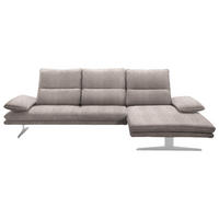 ECKSOFA in Flachgewebe Hellbraun  - Hellbraun/Edelstahlfarben, Design, Textil/Metall (291/164cm) - Chilliano