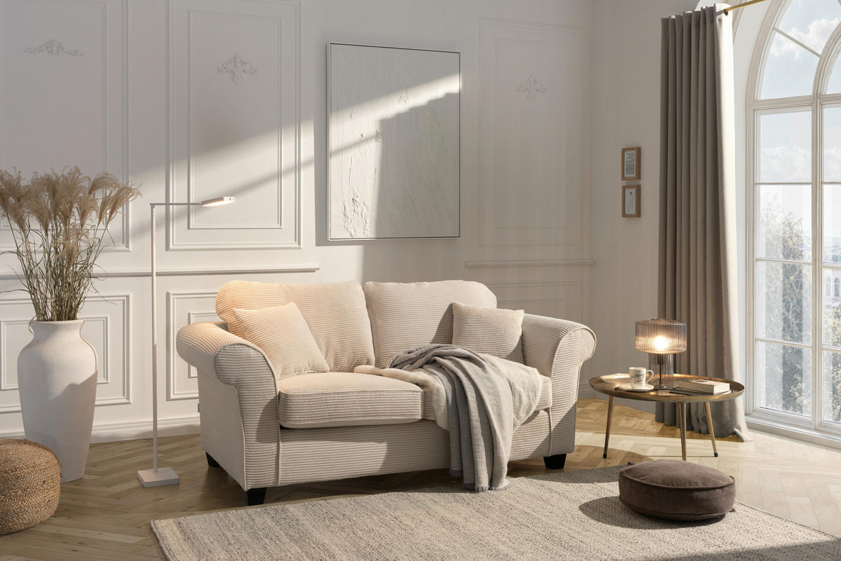 2-SITZER-SOFA in Cord Naturfarben  - Dunkelbraun/Naturfarben, Konventionell, Holz/Textil (190/70/90cm) - home24