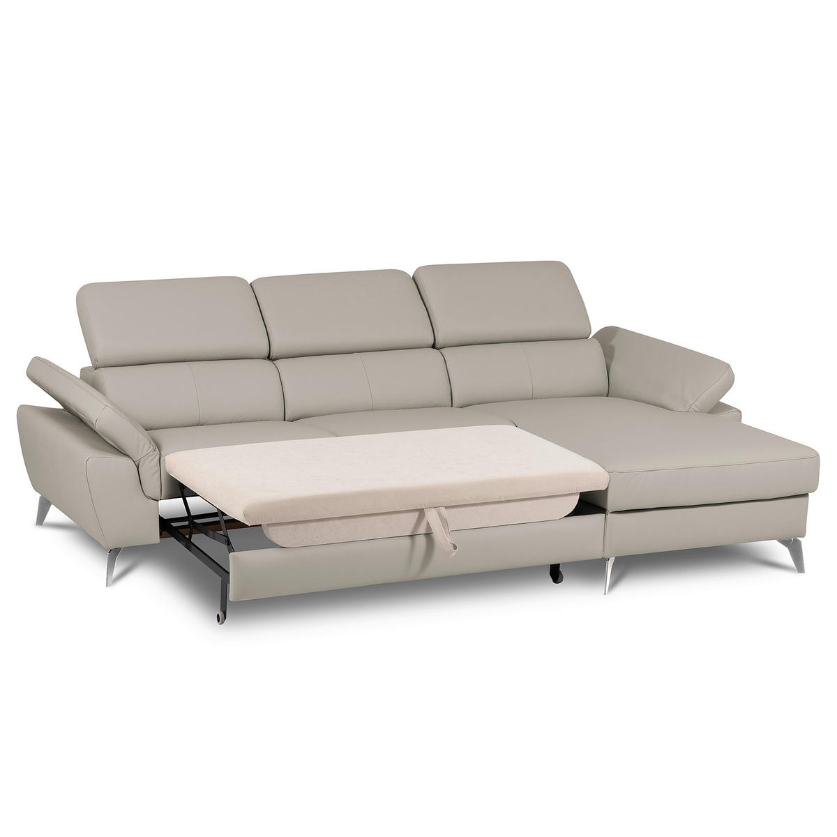 ECKSOFA Lederlook Echtleder Platinfarben  - Platinfarben/Chromfarben, Design, Leder/Textil (252/179cm) - Livetastic