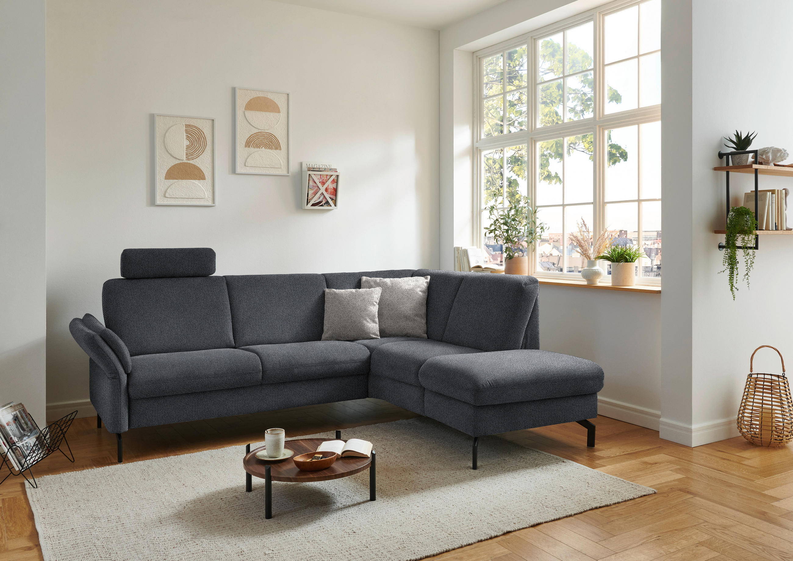 ECKSOFA in Flachgewebe Anthrazit  - Anthrazit/Schwarz, Konventionell, Textil/Metall (241/190cm) - Beldomo Comfort