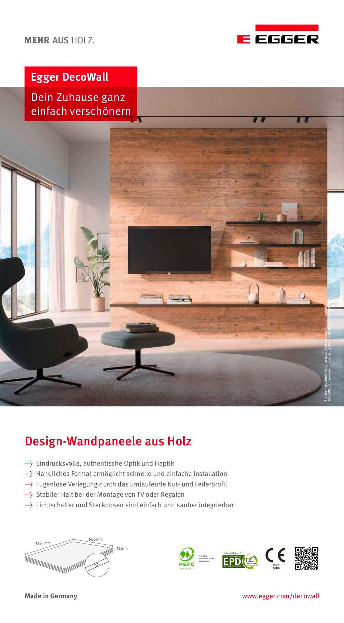 DECOWALL LOVELAND EICHE 3 Stück  - Eichefarben, Design, Naturmaterialien (125/66/1.2cm) - Egger Holzwerkstoffe