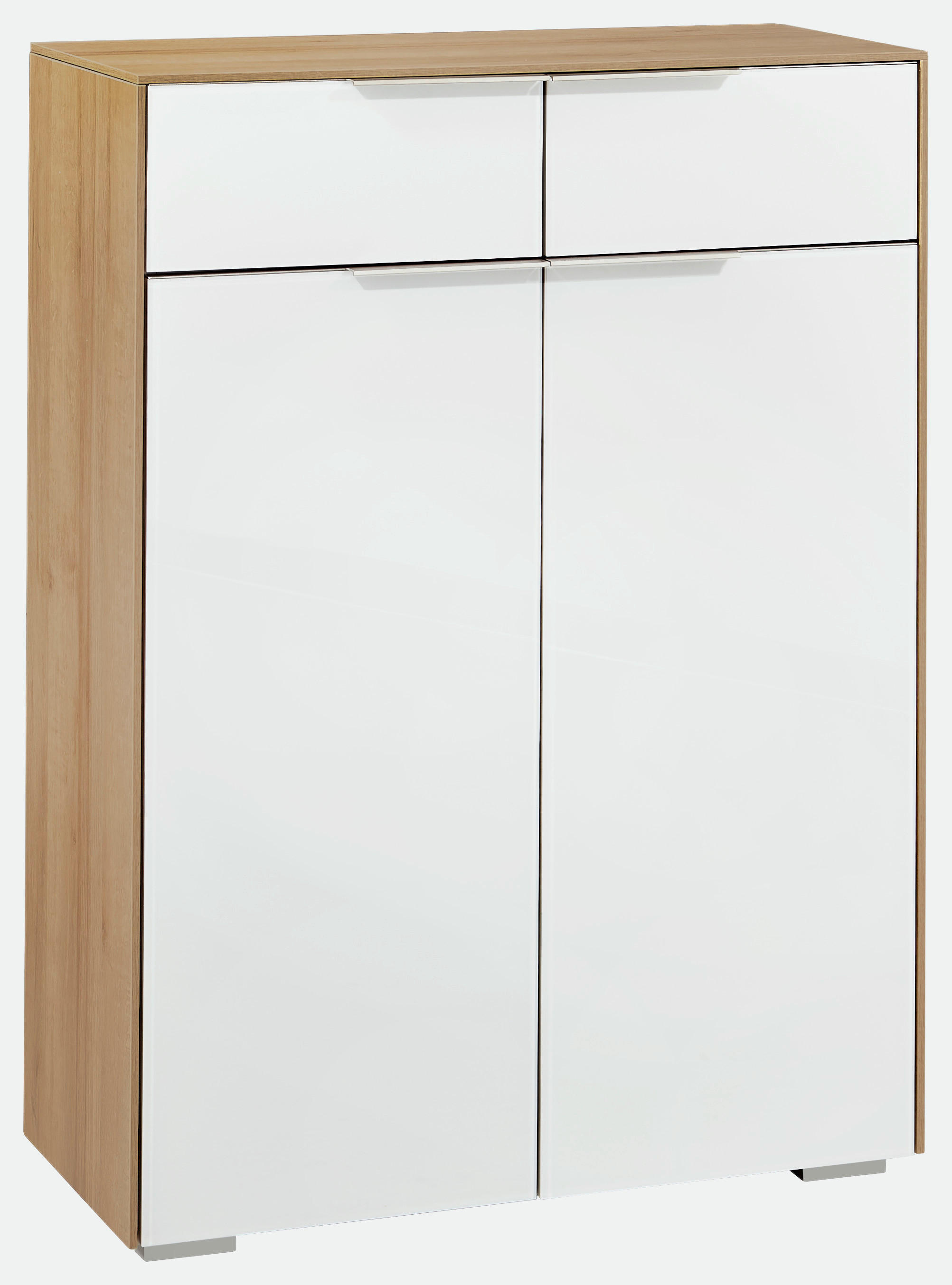 KOMMODE Weiß, Eichefarben  - Eichefarben/Weiß, Design, Glas/Holzwerkstoff (80/111/37,2cm) - Voleo