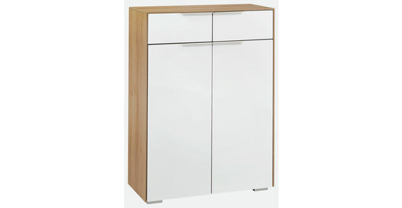KOMMODE 80/111/37,2 cm - Eichefarben/Weiß, Design, Glas/Holzwerkstoff (80/111/37,2cm) - Voleo