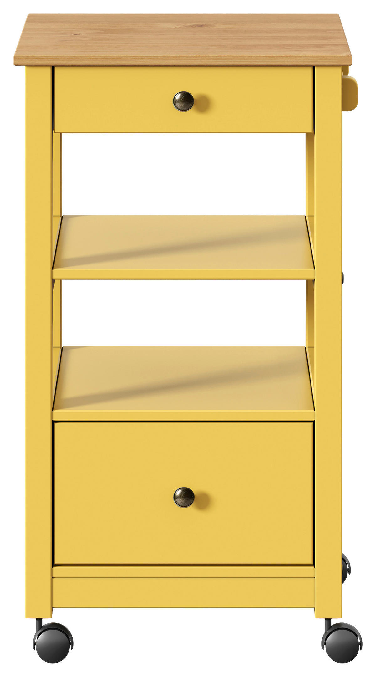 SERVIERWAGEN Pinie massiv Braun, Gelb  - Gelb/Zinkfarben, MODERN, Holz/Kunststoff (50/90,6/40cm) - Livetastic