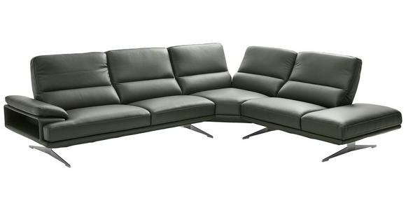 WOHNLANDSCHAFT in Echtleder Dunkelgrün - Dunkelgrün/Edelstahlfarben, Design, Leder/Metall (308/250cm) - Dieter Knoll