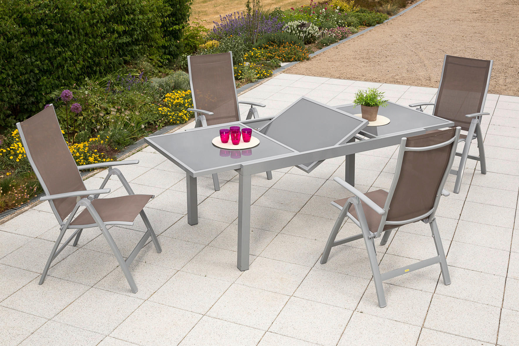 GARTENSET 5-teilig  - Taupe/Silberfarben, KONVENTIONELL, Glas/Textil - Gardenson