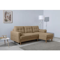 ECKSOFA Noret Hellbraun Rückenkissen, Armlehnenkissen, Bettkasten, Schlaffunktion  - Hellbraun/Buchefarben, Design, Holz/Textil (223/157cm) - MID.YOU