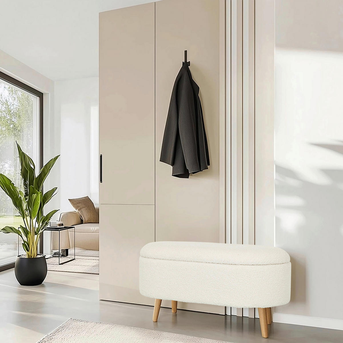 HOCKER Bouclé Weiß  - Eichefarben/Weiß, MODERN, Holzwerkstoff/Textil (82/43/47cm) - MID.YOU