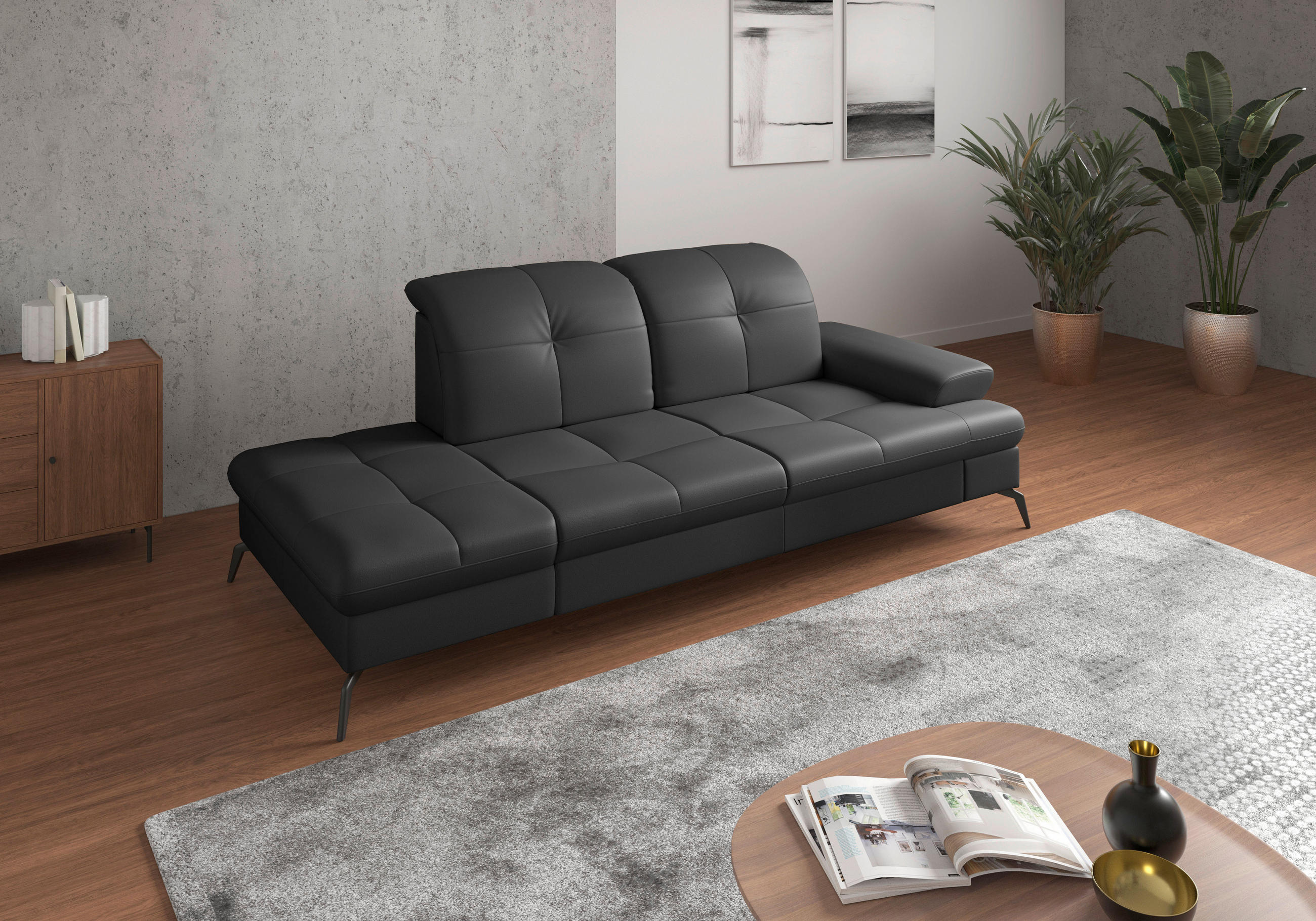 RÉCAMIERE Schwarz Echtleder  - Schwarz, KONVENTIONELL, Leder/Metall (231/90/122cm) - Sit & More