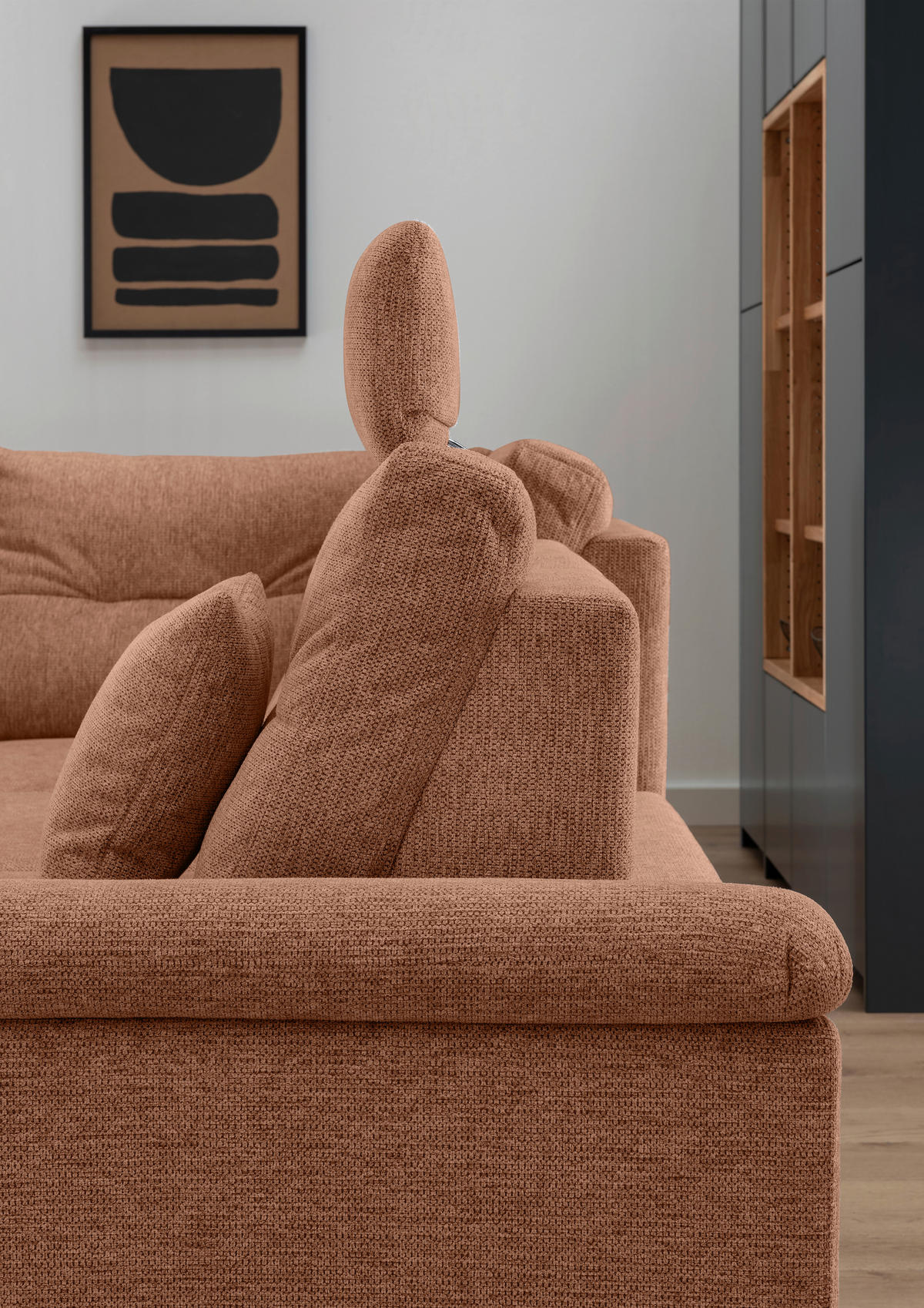 WOHNLANDSCHAFT Koralle Chenille  - Koralle/Schwarz, MODERN, Holz/Textil (176/338/206cm) - Livetastic