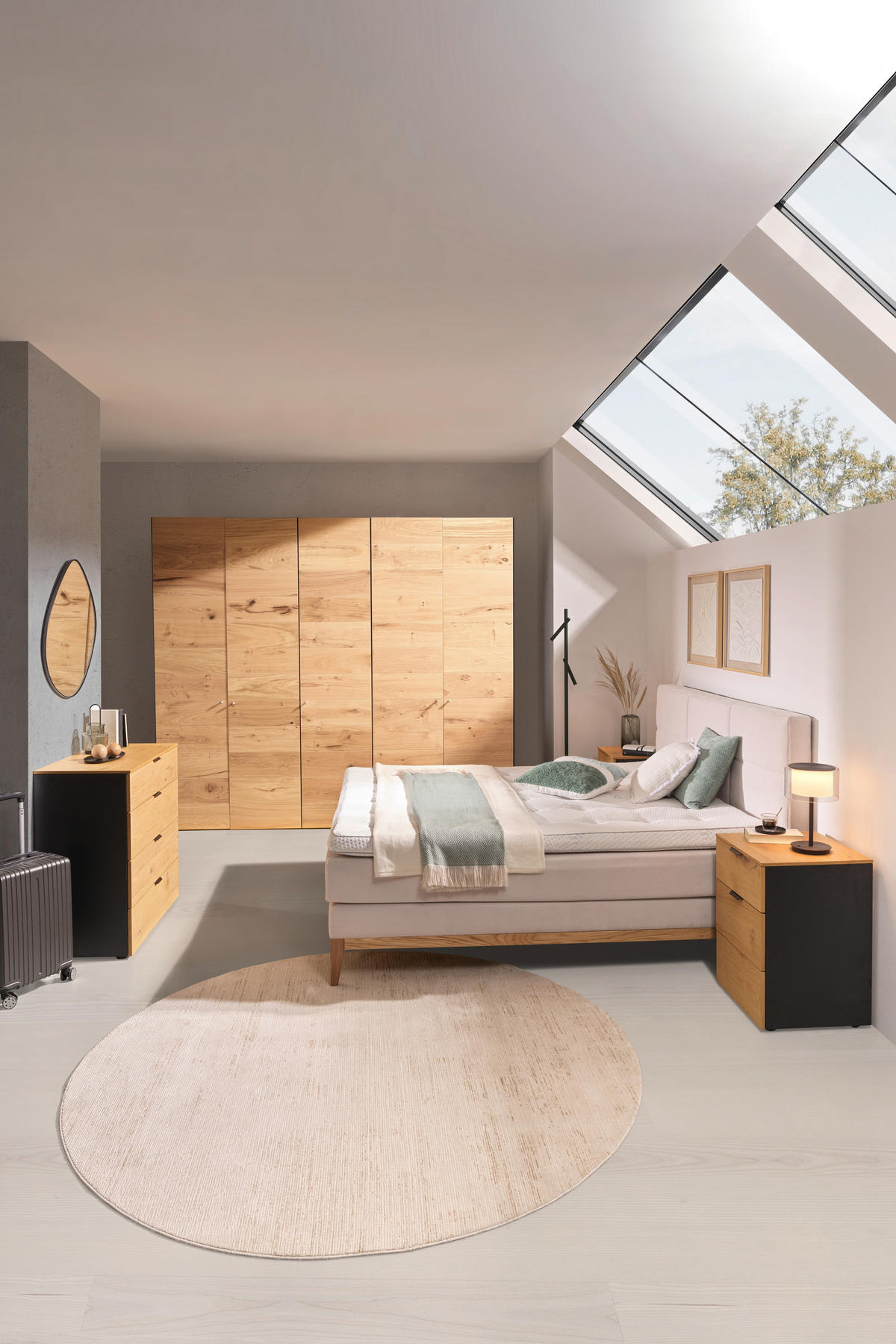 BOXSPRINGBETT 180/200 cm  in Beige  - Eichefarben/Beige, KONVENTIONELL, Holz/Textil (180/200cm) - Carryhome