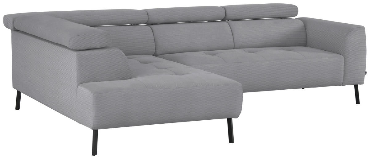 ECKSOFA Grau Feincord  - Schwarz/Grau, Design, Textil/Metall (205/280cm) - Xora