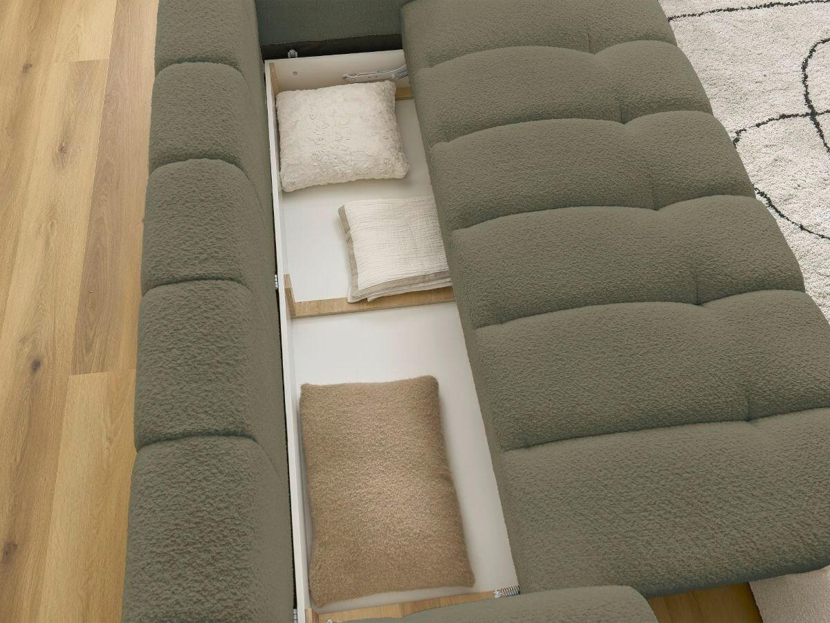 SCHLAFSOFA FUJI Bouclé Grün  inkl.  - Schwarz/Grün, MODERN, Kunststoff/Textil (251/113/88cm)