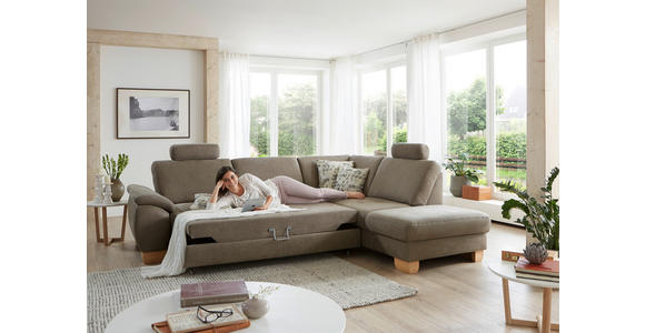 ECKSOFA in Mikrofaser Hellgrün  - Wildeiche/Beige, KONVENTIONELL, Holz/Textil (236/286cm) - Voleo