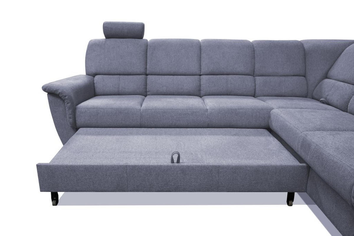 ECKSOFA Blaugrau Webstoff  - Silberfarben/Blaugrau, Design, Holz/Kunststoff (270/216cm) - Livetastic