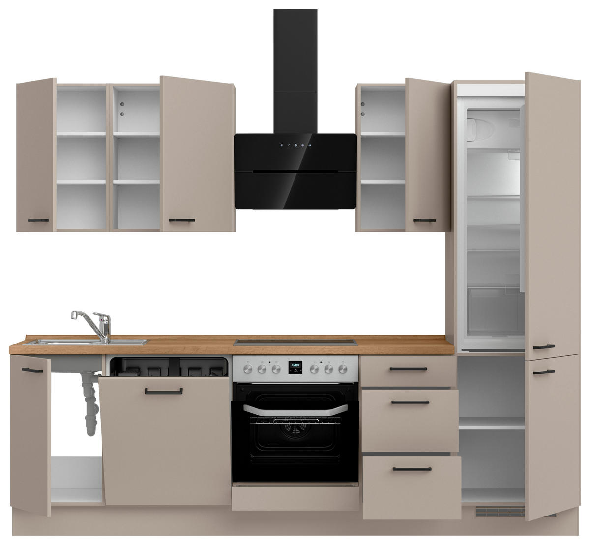 KÜCHENLEERBLOCK 270 cm   in Eichefarben, Sandfarben  - Sandfarben/Eichefarben, MODERN, Holzwerkstoff/Metall (270cm) - Nobilia