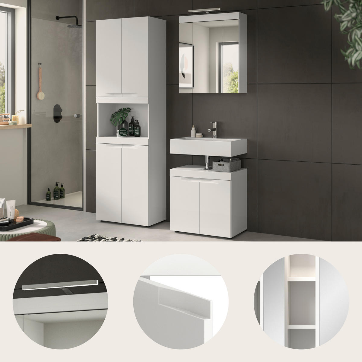 KOUPELNA bílá  - bílá/černá, Trend, kompozitní dřevo/plast (135cm) - MID.YOU