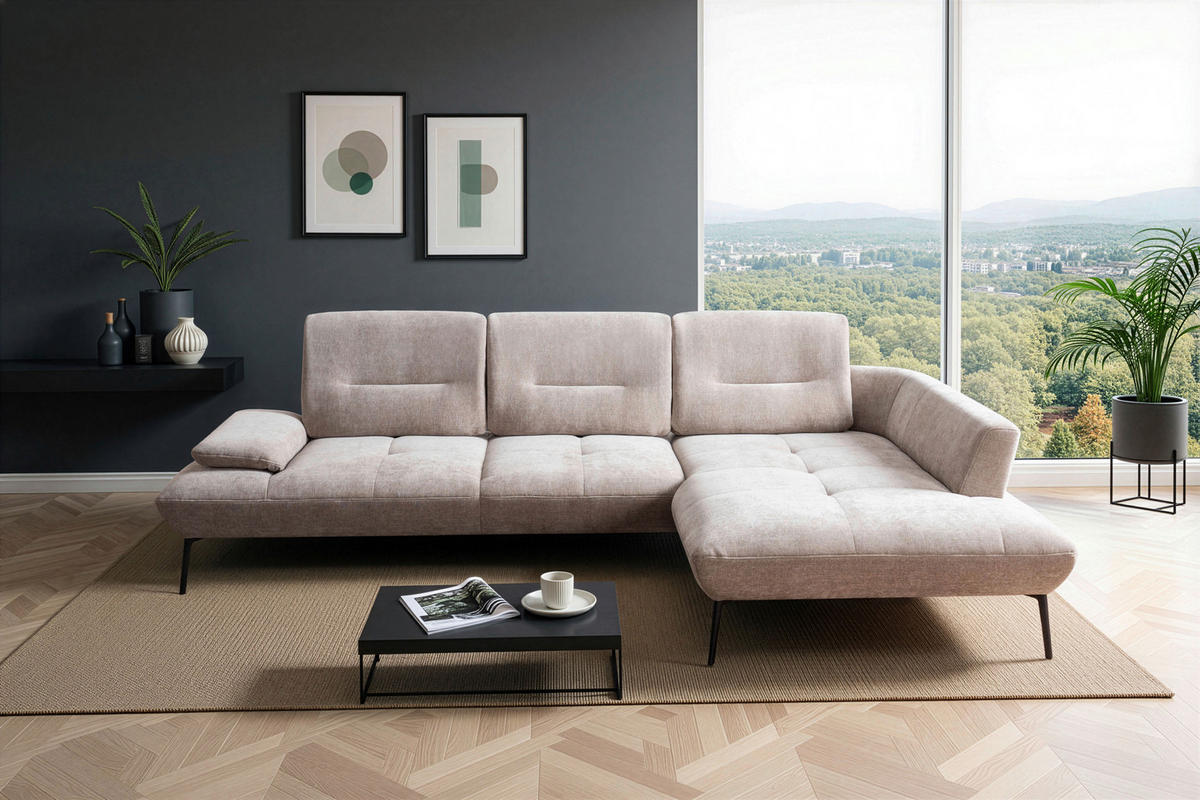 ECKSOFA  in Chenille Taupe  320/190 cm  - Taupe/Schwarz, Design, Textil/Metall (320/190cm) - Moderano
