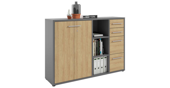 SIDEBOARD Texas  in 154,9/110/40 cm  - Alufarben/Schwarz, MODERN, Holzwerkstoff/Kunststoff (154,9/110/40cm) - Novel